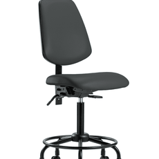 Vinyl Chair - Medium Bench Height with Round Tube Base, Medium Back, & Casters in Charcoal Trailblazer Vinyl - VMBCH-MB-RT-T0-A0-RC-8605