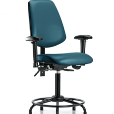 Vinyl Chair - Medium Bench Height with Round Tube Base, Medium Back, Adjustable Arms, & Stationary Glides in Marine Blue Supernova Vinyl - VMBCH-MB-RT-T0-A1-RG-8801