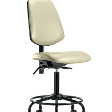 Vinyl Chair - Medium Bench Height with Round Tube Base, Medium Back, Seat Tilt, & Casters in Adobe White Trailblazer Vinyl - VMBCH-MB-RT-T1-A0-RC-8501