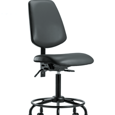 Vinyl Chair - Medium Bench Height with Round Tube Base, Medium Back, Seat Tilt, & Casters in Carbon Supernova Vinyl - VMBCH-MB-RT-T1-A0-RC-8823