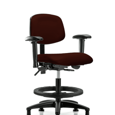 Vinyl Chair - Medium Bench Height with Adjustable Arms, Black Foot Ring, & Stationary Glides in Burgundy Trailblazer Vinyl - VMBCH-RG-T0-A1-BF-RG-8569