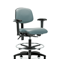 Vinyl Chair - Medium Bench Height with Adjustable Arms, Chrome Foot Ring, & Stationary Glides in Storm Supernova Vinyl - VMBCH-RG-T0-A1-CF-RG-8822