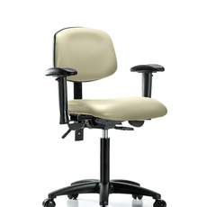 Vinyl Chair - Medium Bench Height with Adjustable Arms & Casters in Adobe White Trailblazer Vinyl - VMBCH-RG-T0-A1-NF-RC-8501