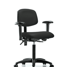 Vinyl Chair - Medium Bench Height with Adjustable Arms & Casters in Black Trailblazer Vinyl - VMBCH-RG-T0-A1-NF-RC-8540