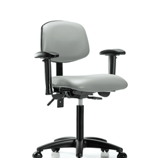 Vinyl Chair - Medium Bench Height with Adjustable Arms & Casters in Dove Trailblazer Vinyl - VMBCH-RG-T0-A1-NF-RC-8567