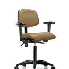 Vinyl Chair - Medium Bench Height with Adjustable Arms & Casters in Taupe Trailblazer Vinyl - VMBCH-RG-T0-A1-NF-RC-8584