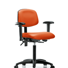 Vinyl Chair - Medium Bench Height with Adjustable Arms & Casters in Orange Kist Trailblazer Vinyl - VMBCH-RG-T0-A1-NF-RC-8613