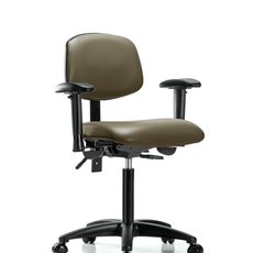 Vinyl Chair - Medium Bench Height with Adjustable Arms & Casters in Taupe Supernova Vinyl - VMBCH-RG-T0-A1-NF-RC-8809