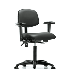 Vinyl Chair - Medium Bench Height with Adjustable Arms & Casters in Carbon Supernova Vinyl - VMBCH-RG-T0-A1-NF-RC-8823