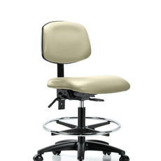 Vinyl Chair - Medium Bench Height with Seat Tilt, Chrome Foot Ring, & Casters in Adobe White Trailblazer Vinyl - VMBCH-RG-T1-A0-CF-RC-8501