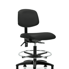 Vinyl Chair - Medium Bench Height with Seat Tilt, Chrome Foot Ring, & Stationary Glides in Black Trailblazer Vinyl - VMBCH-RG-T1-A0-CF-RG-8540