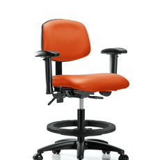 Vinyl Chair - Medium Bench Height with Seat Tilt, Adjustable Arms, Black Foot Ring, & Casters in Orange Kist Trailblazer Vinyl - VMBCH-RG-T1-A1-BF-RC-8613