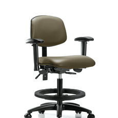 Vinyl Chair - Medium Bench Height with Seat Tilt, Adjustable Arms, Black Foot Ring, & Casters in Taupe Supernova Vinyl - VMBCH-RG-T1-A1-BF-RC-8809