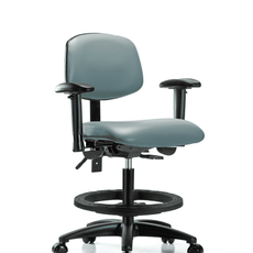 Vinyl Chair - Medium Bench Height with Seat Tilt, Adjustable Arms, Black Foot Ring, & Casters in Storm Supernova Vinyl - VMBCH-RG-T1-A1-BF-RC-8822