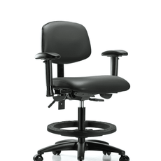 Vinyl Chair - Medium Bench Height with Seat Tilt, Adjustable Arms, Black Foot Ring, & Casters in Carbon Supernova Vinyl - VMBCH-RG-T1-A1-BF-RC-8823