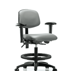 Vinyl Chair - Medium Bench Height with Seat Tilt, Adjustable Arms, Black Foot Ring, & Casters in Sterling Supernova Vinyl - VMBCH-RG-T1-A1-BF-RC-8840