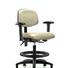 Vinyl Chair - Medium Bench Height with Seat Tilt, Adjustable Arms, Black Foot Ring, & Stationary Glides in Adobe White Trailblazer Vinyl - VMBCH-RG-T1-A1-BF-RG-8501