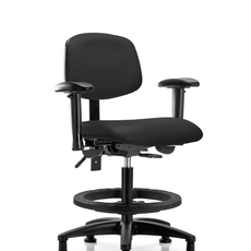 Vinyl Chair - Medium Bench Height with Seat Tilt, Adjustable Arms, Black Foot Ring, & Stationary Glides in Black Trailblazer Vinyl - VMBCH-RG-T1-A1-BF-RG-8540