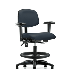Vinyl Chair - Medium Bench Height with Seat Tilt, Adjustable Arms, Black Foot Ring, & Stationary Glides in Imperial Blue Trailblazer Vinyl - VMBCH-RG-T1-A1-BF-RG-8582