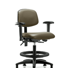 Vinyl Chair - Medium Bench Height with Seat Tilt, Adjustable Arms, Black Foot Ring, & Stationary Glides in Taupe Supernova Vinyl - VMBCH-RG-T1-A1-BF-RG-8809