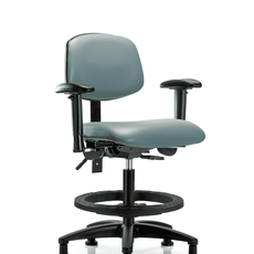 Vinyl Chair - Medium Bench Height with Seat Tilt, Adjustable Arms, Black Foot Ring, & Stationary Glides in Storm Supernova Vinyl - VMBCH-RG-T1-A1-BF-RG-8822