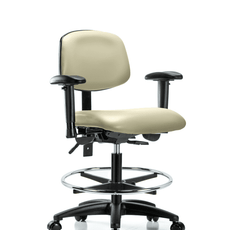 Vinyl Chair - Medium Bench Height with Seat Tilt, Adjustable Arms, Chrome Foot Ring, & Casters in Adobe White Trailblazer Vinyl - VMBCH-RG-T1-A1-CF-RC-8501