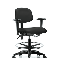 Vinyl Chair - Medium Bench Height with Seat Tilt, Adjustable Arms, Chrome Foot Ring, & Casters in Black Trailblazer Vinyl - VMBCH-RG-T1-A1-CF-RC-8540