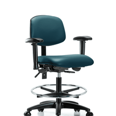Vinyl Chair - Medium Bench Height with Seat Tilt, Adjustable Arms, Chrome Foot Ring, & Casters in Marine Blue Supernova Vinyl - VMBCH-RG-T1-A1-CF-RC-8801