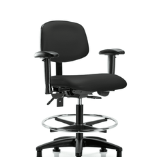 Vinyl Chair - Medium Bench Height with Seat Tilt, Adjustable Arms, Chrome Foot Ring, & Stationary Glides in Black Trailblazer Vinyl - VMBCH-RG-T1-A1-CF-RG-8540