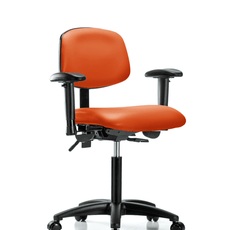 Vinyl Chair - Medium Bench Height with Seat Tilt, Adjustable Arms, & Casters in Orange Kist Trailblazer Vinyl - VMBCH-RG-T1-A1-NF-RC-8613