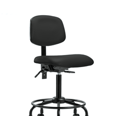 Vinyl Chair - Medium Bench Height with Round Tube Base & Casters in Black Trailblazer Vinyl - VMBCH-RT-T0-A0-RC-8540