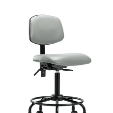 Vinyl Chair - Medium Bench Height with Round Tube Base & Casters in Dove Trailblazer Vinyl - VMBCH-RT-T0-A0-RC-8567