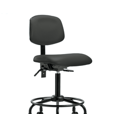 Vinyl Chair - Medium Bench Height with Round Tube Base & Casters in Charcoal Trailblazer Vinyl - VMBCH-RT-T0-A0-RC-8605