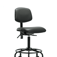 Vinyl Chair - Medium Bench Height with Round Tube Base & Casters in Carbon Supernova Vinyl - VMBCH-RT-T0-A0-RC-8823