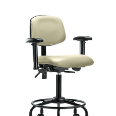 Vinyl Chair - Medium Bench Height with Round Tube Base, Adjustable Arms, & Casters in Adobe White Trailblazer Vinyl - VMBCH-RT-T0-A1-RC-8501