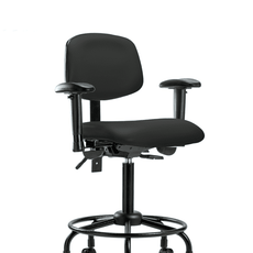 Vinyl Chair - Medium Bench Height with Round Tube Base, Adjustable Arms, & Casters in Black Trailblazer Vinyl - VMBCH-RT-T0-A1-RC-8540