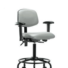Vinyl Chair - Medium Bench Height with Round Tube Base, Adjustable Arms, & Casters in Dove Trailblazer Vinyl - VMBCH-RT-T0-A1-RC-8567