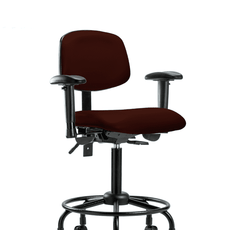 Vinyl Chair - Medium Bench Height with Round Tube Base, Adjustable Arms, & Casters in Burgundy Trailblazer Vinyl - VMBCH-RT-T0-A1-RC-8569