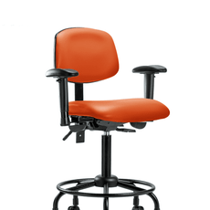 Vinyl Chair - Medium Bench Height with Round Tube Base, Adjustable Arms, & Casters in Orange Kist Trailblazer Vinyl - VMBCH-RT-T0-A1-RC-8613