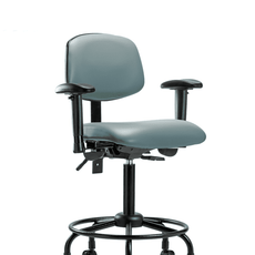 Vinyl Chair - Medium Bench Height with Round Tube Base, Adjustable Arms, & Casters in Storm Supernova Vinyl - VMBCH-RT-T0-A1-RC-8822