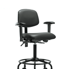 Vinyl Chair - Medium Bench Height with Round Tube Base, Adjustable Arms, & Casters in Carbon Supernova Vinyl - VMBCH-RT-T0-A1-RC-8823