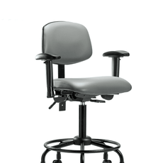 Vinyl Chair - Medium Bench Height with Round Tube Base, Adjustable Arms, & Casters in Sterling Supernova Vinyl - VMBCH-RT-T0-A1-RC-8840