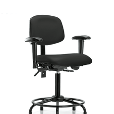 Vinyl Chair - Medium Bench Height with Round Tube Base, Adjustable Arms, & Stationary Glides in Black Trailblazer Vinyl - VMBCH-RT-T0-A1-RG-8540