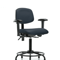 Vinyl Chair - Medium Bench Height with Round Tube Base, Adjustable Arms, & Stationary Glides in Imperial Blue Trailblazer Vinyl - VMBCH-RT-T0-A1-RG-8582