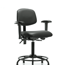 Vinyl Chair - Medium Bench Height with Round Tube Base, Adjustable Arms, & Stationary Glides in Carbon Supernova Vinyl - VMBCH-RT-T0-A1-RG-8823