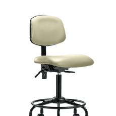 Vinyl Chair - Medium Bench Height with Round Tube Base, Seat Tilt, & Casters in Adobe White Trailblazer Vinyl - VMBCH-RT-T1-A0-RC-8501