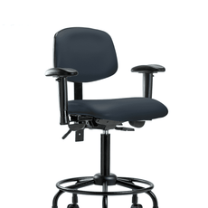 Vinyl Chair - Medium Bench Height with Round Tube Base, Seat Tilt, Adjustable Arms, & Casters in Imperial Blue Trailblazer Vinyl - VMBCH-RT-T1-A1-RC-8582