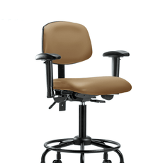 Vinyl Chair - Medium Bench Height with Round Tube Base, Seat Tilt, Adjustable Arms, & Casters in Taupe Trailblazer Vinyl - VMBCH-RT-T1-A1-RC-8584