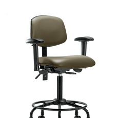 Vinyl Chair - Medium Bench Height with Round Tube Base, Seat Tilt, Adjustable Arms, & Casters in Taupe Supernova Vinyl - VMBCH-RT-T1-A1-RC-8809