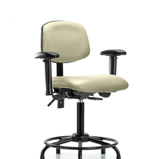 Vinyl Chair - Medium Bench Height with Round Tube Base, Seat Tilt, Adjustable Arms, & Stationary Glides in Adobe White Trailblazer Vinyl - VMBCH-RT-T1-A1-RG-8501